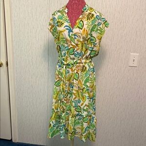 Women's Emma & Michele Green & Yellow Cap Sleeve Sundress Size Large with Tie